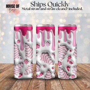 20oz Pink Christmas Tree Cake Stainless Steel Tumbler